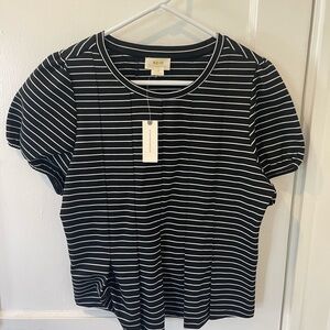 Maeve Black and White Puff Sleeve Fitted T-Shirt